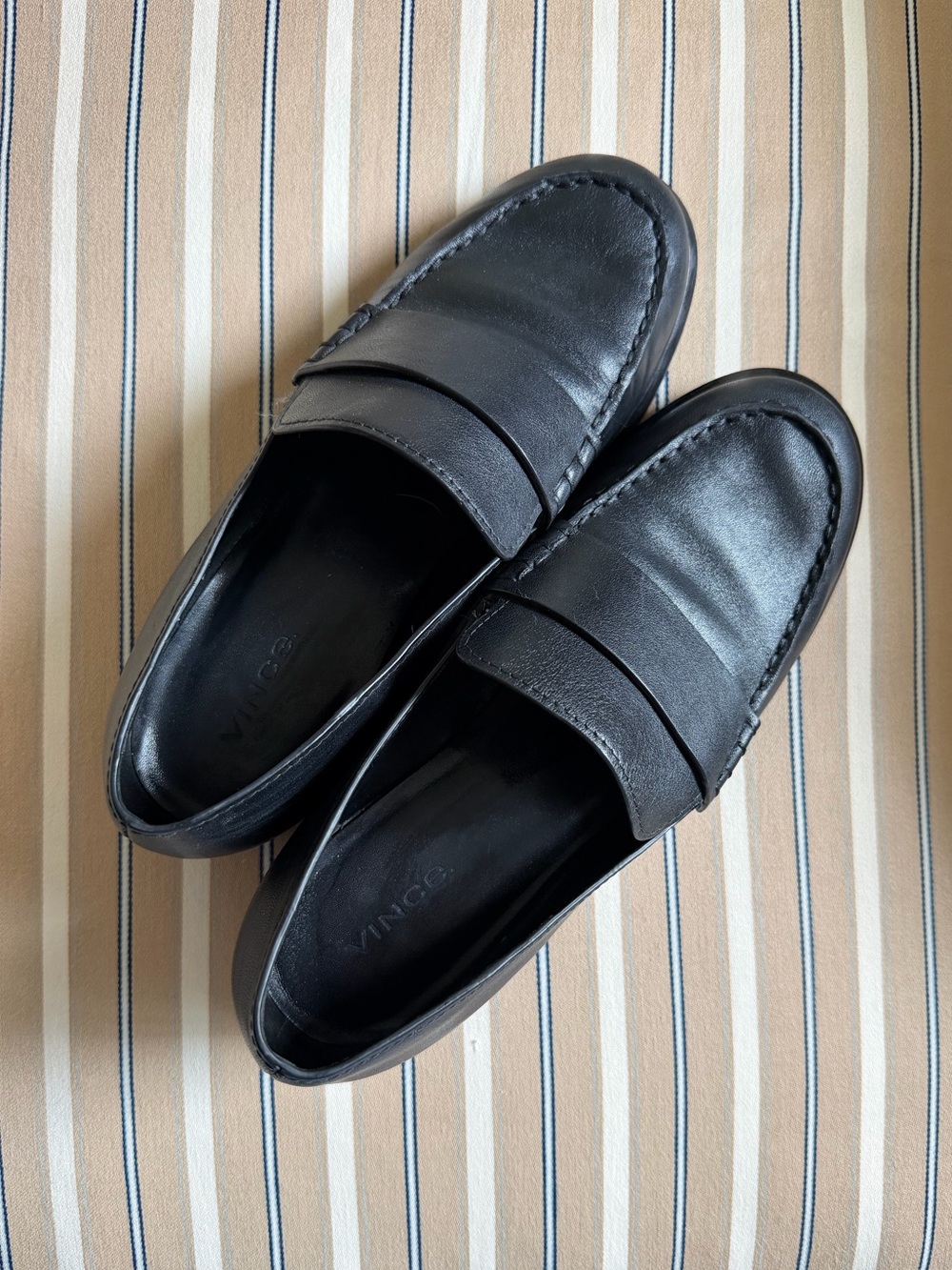 Vince Black Leather Penny Loafers